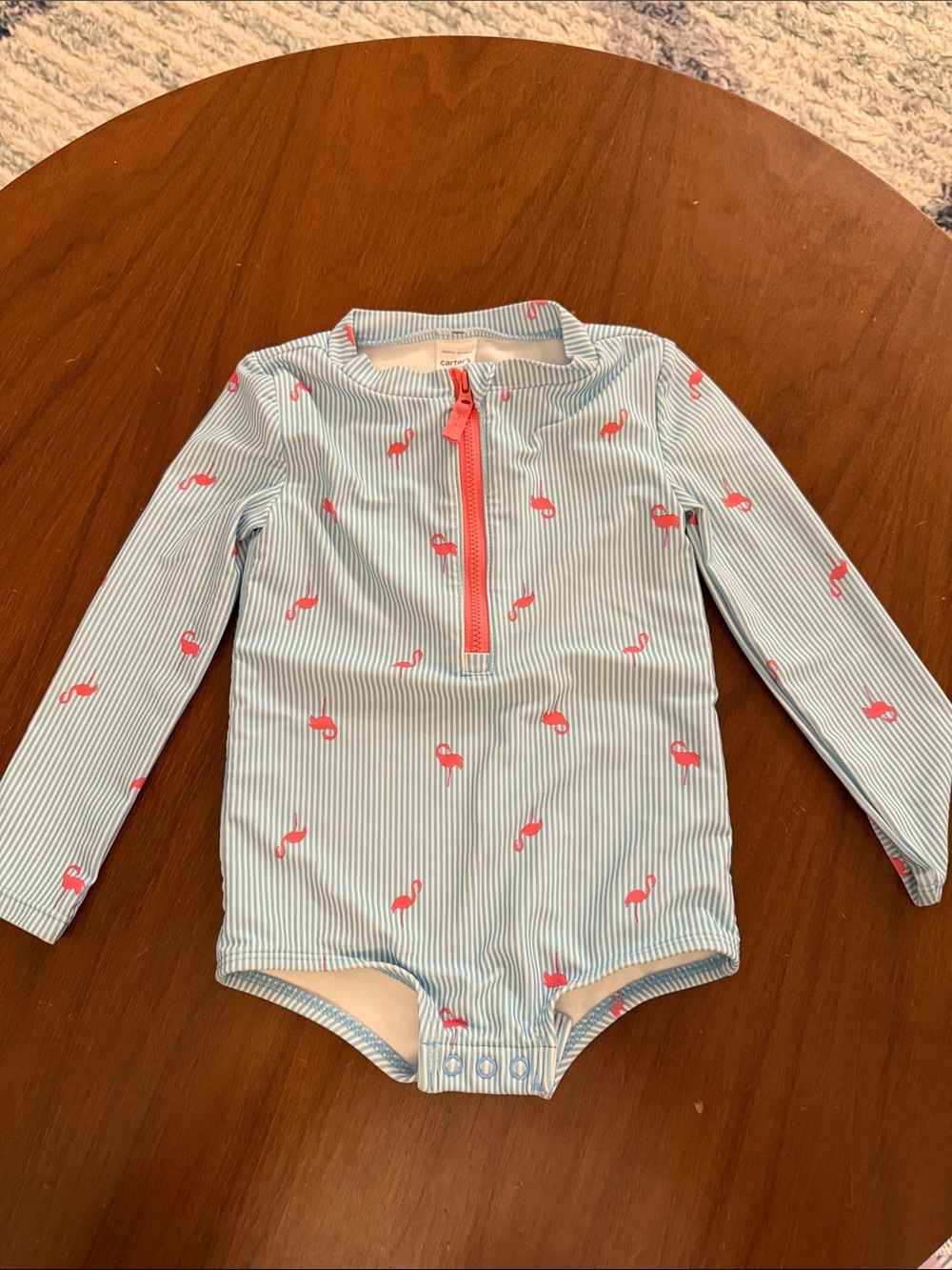 Carter's Blue & Pink Long-Sleeve Flamingo Rashguard One-Piece